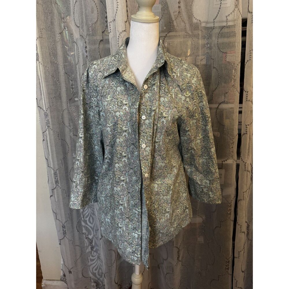 Talbots Haberdashery Womens 14W Paisley Button Down Shirt Cotton Boho